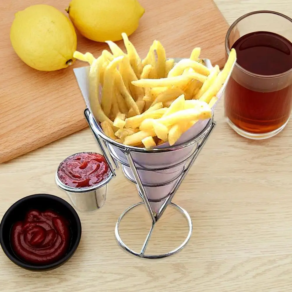 Fries Basket Metal Fries Stand with Cup Holder Chip Cone Basket Fry Holder for Appetizers Rust-proof for Chicken for Restaurants