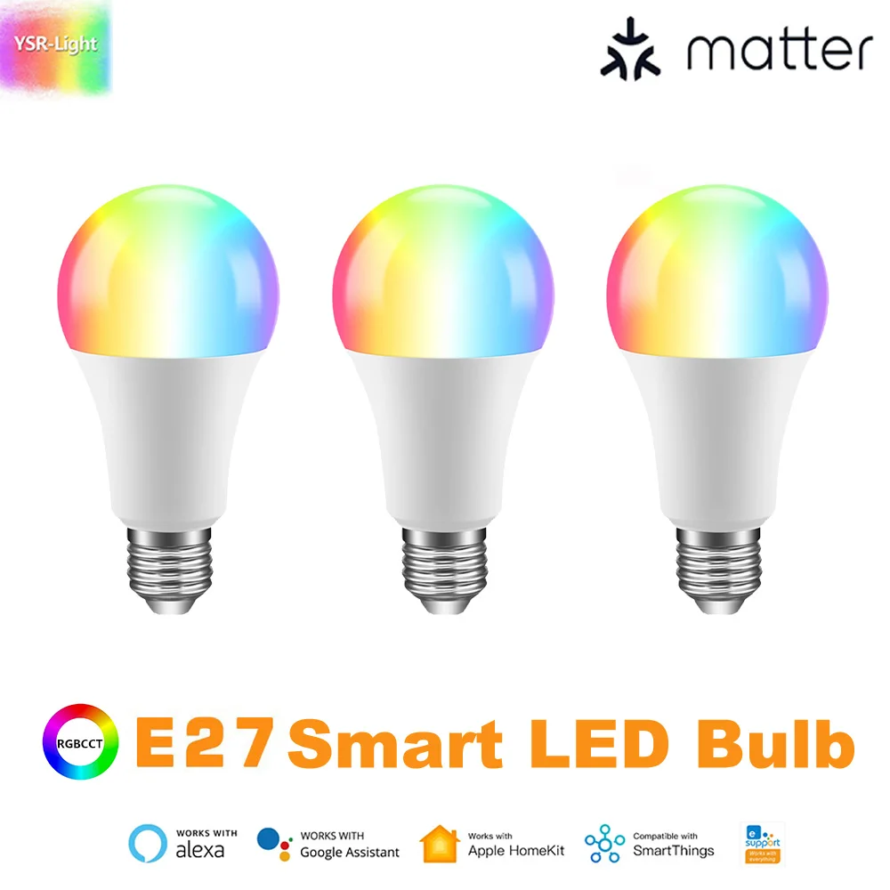 

Matter E27 Smart LED Bulb RGBCCT 16Million Colors Adjust APP/Voice Control IOS Android for Homekit Siri Amazon Alexa Google Home