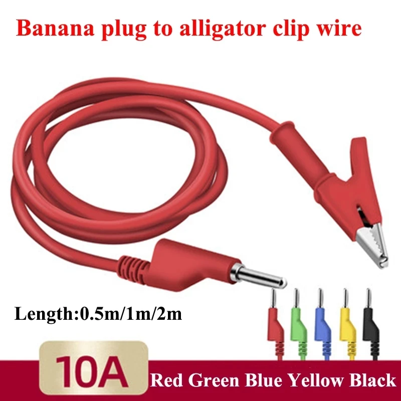 

4mm Banana Plug To Opening 10mm Alligator Clip Power Test Line 0.5m/1m/2m High Voltage Power Clips Multimeter Plug