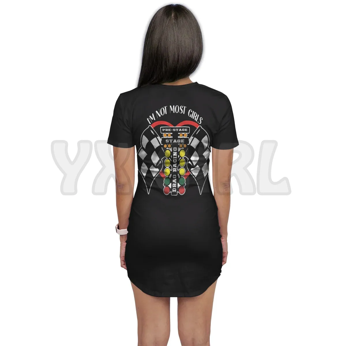 YX GIRL I'M NOT MOST GIRLS DRAG RACING  3D All Over Printed T-SHIRT DRESS Sexy Summer Women Casual Dresses