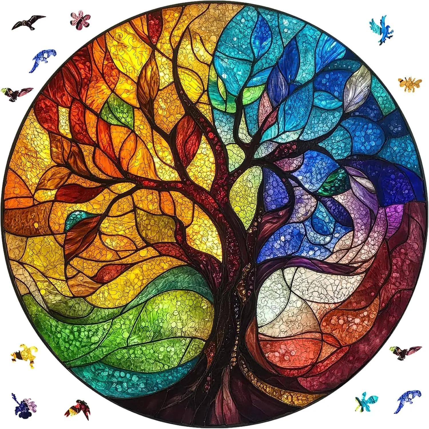

500-Piece Wooden Jigsaw Puzzle for Adults, Four Seasons Tree Unique Shape, Home Wall Decor Gift, 16.5x16.5 in