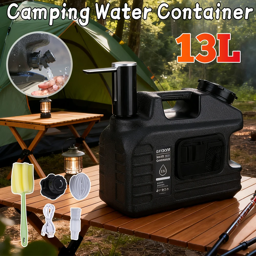 

13L Camping Water Container Outdoor Water Bucket Large Capacity Portable Water Bag Detachable Faucet Picnic Drive Water Tank