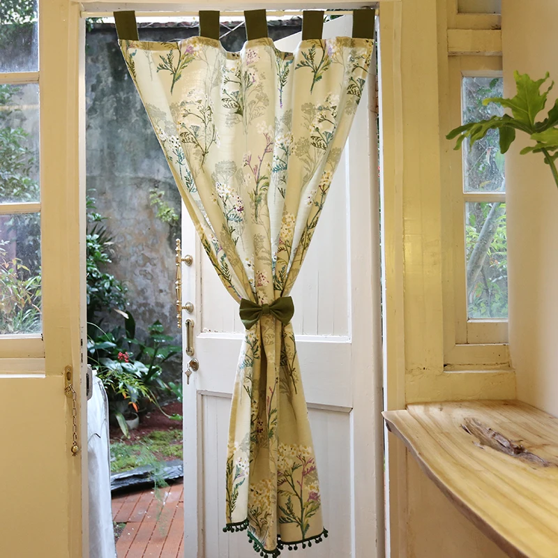 

Boho Floral Printed Cafe Curtains, Country Style, Tab Top Kitchen Curtain Valance, Half Window Drape, Bedroom, Living Room,