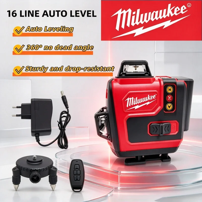 100% Milwaukee 6Ah Battery 18V 4d 6 Line laser high-precision green line portable 360 horizontal and Vertical Industrial Level.