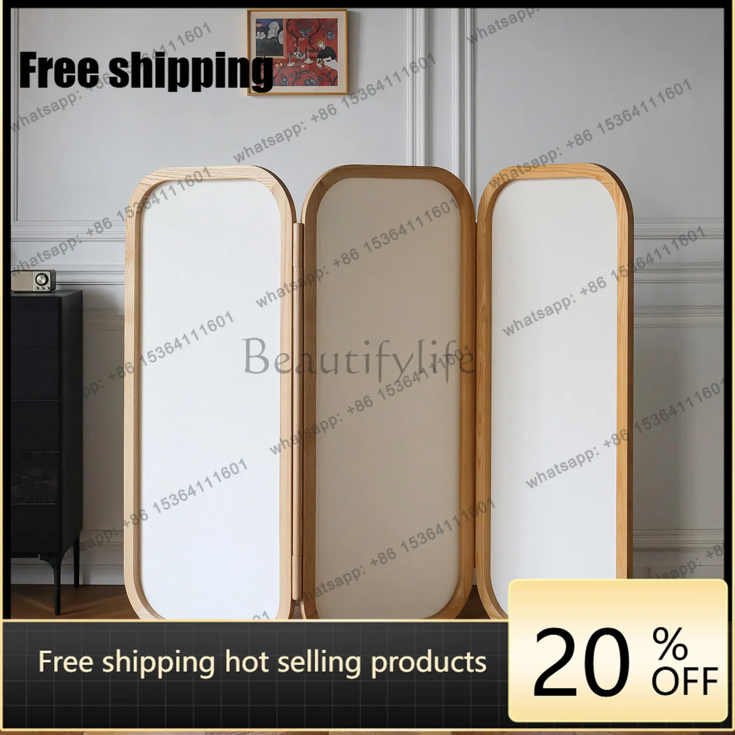 LS Italian minimalist solid wood screen partition living room new medieval folding mobile home floor screen