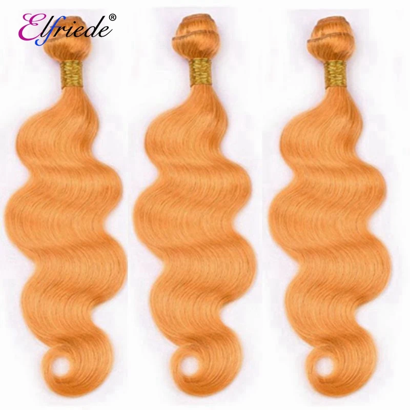 Elfriede Body Wave Orange Remy Human Hair Bundles 100% Human Hair Extensions Colored 3/4 Bundles Deals Human Hair Sew In Wefts