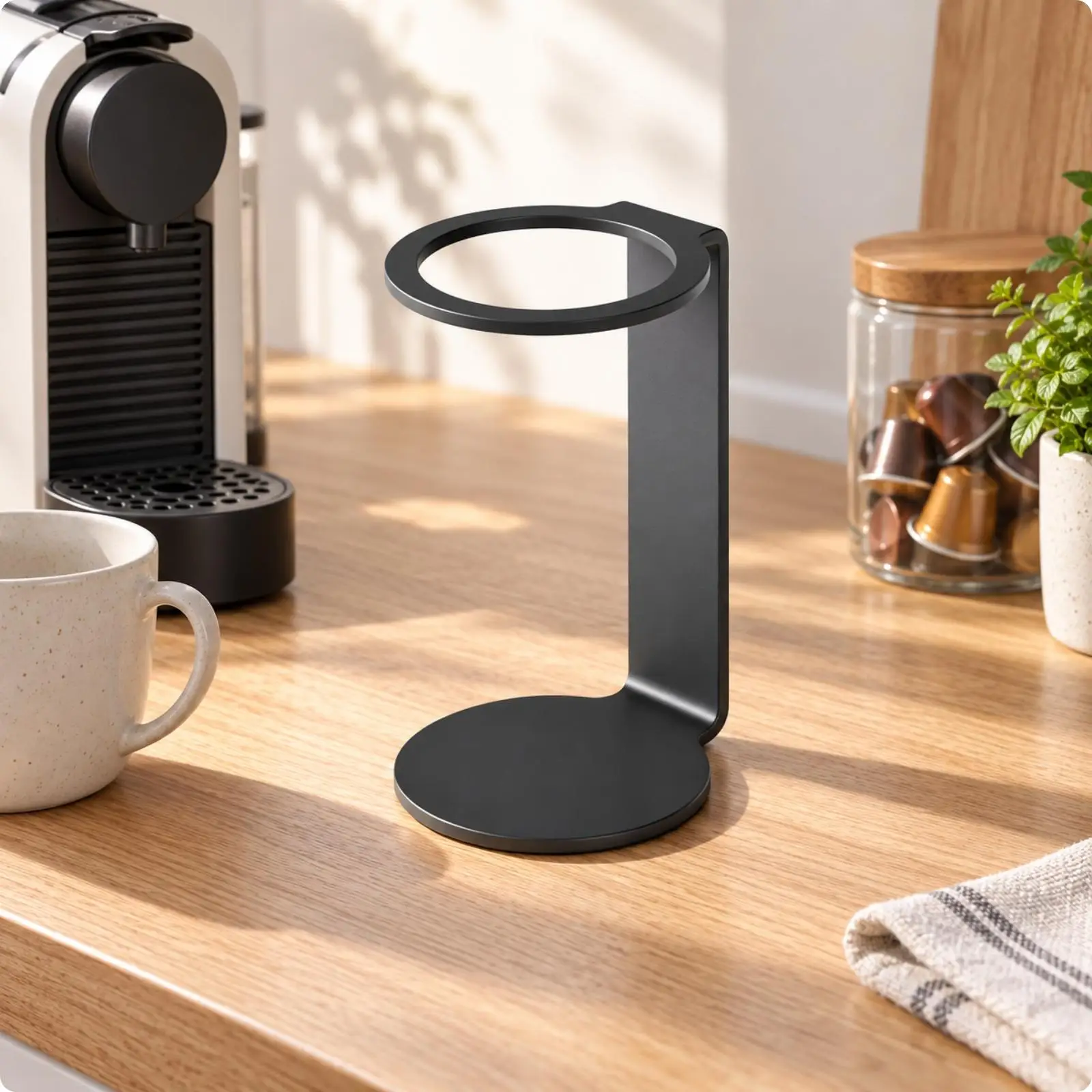 Black Metal Coffee Machine Stand Compact Freestanding Coffee Machine Stand with Round Base Low-Profile for Office