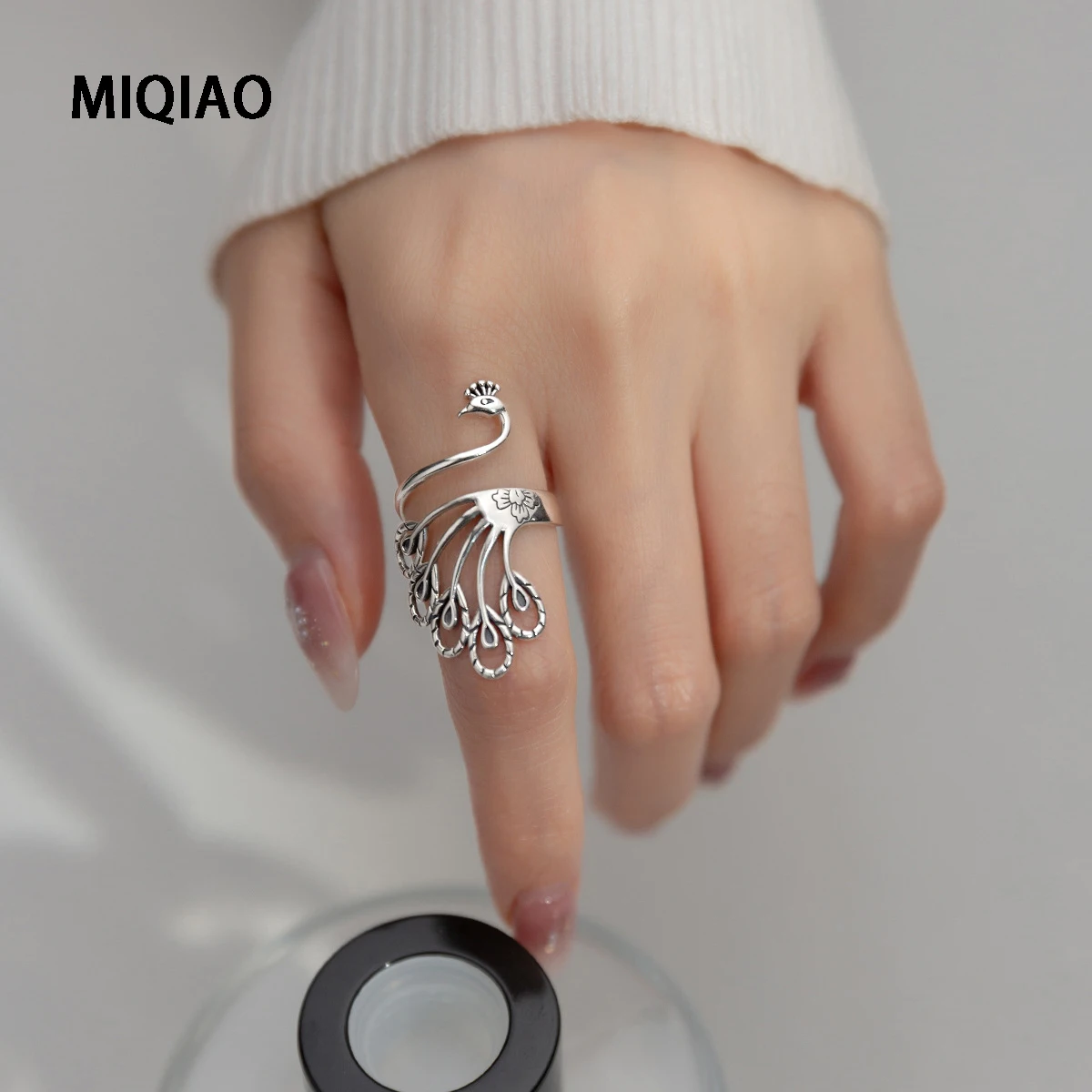 

MIQIAO Peacock Rings Jewelry Original 925 Sterling Silver Women Dating Animal Thai Silver Ring Trends Adjustable Accessories