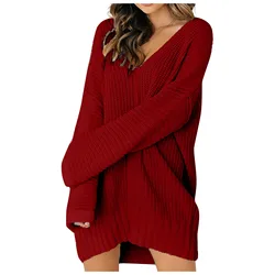 Christmas Red Knitted Dress Women Korean Warm Elegant Party Sweater Dress Female Long Sleeve Loose Chic Mini Dress Winter 2023