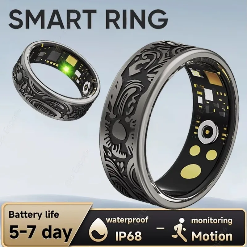 Nowy czarny inteligentny pierścień Smart Ring Rozmiar 1 Monitorowanie snu Nosić w stylu vintage Tekstura Fitness Tracker Żywotność baterii do 8 dni