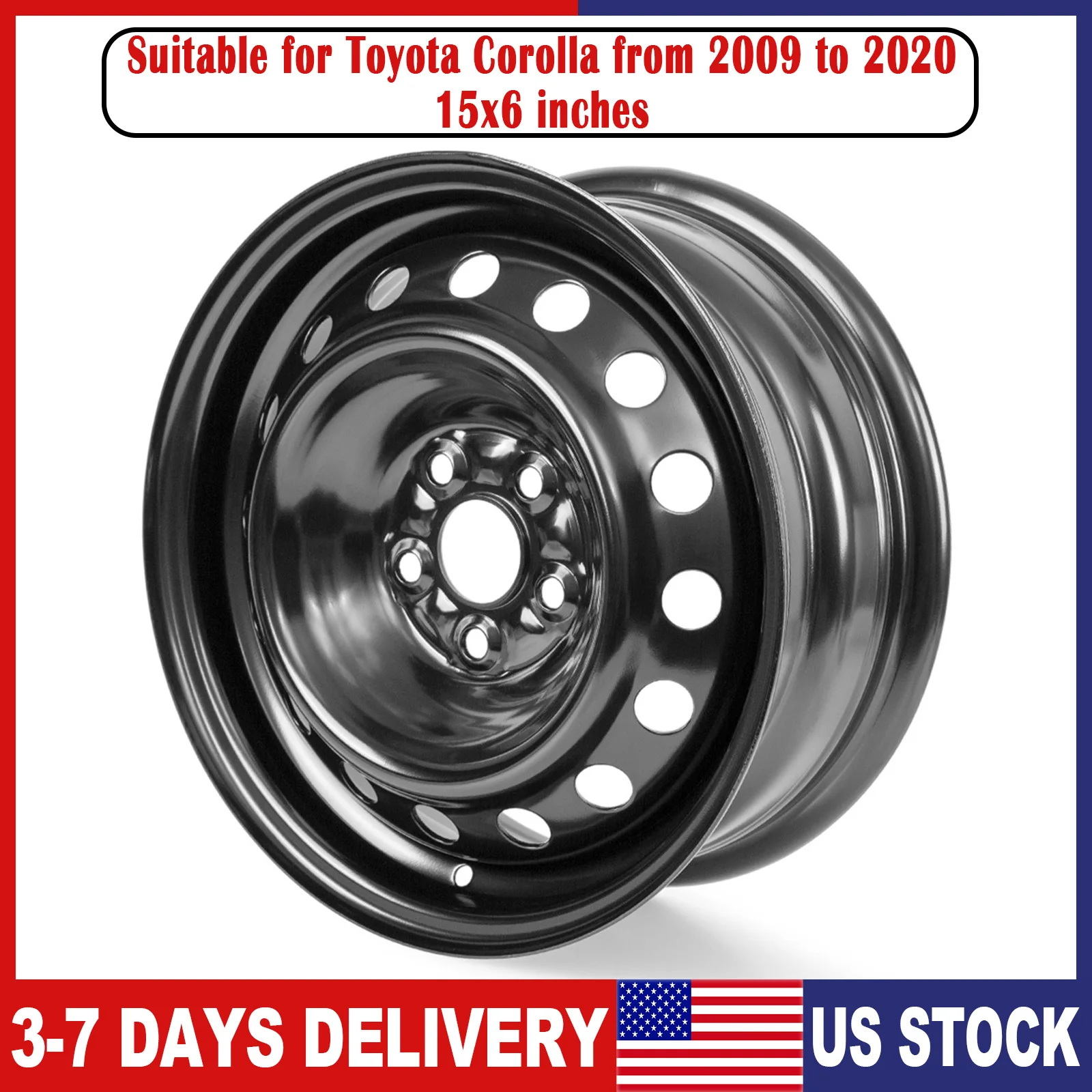 

1PC 15x6 Inch Wheel Hub Black Steel Wheel Suitable For From 2009 To 2020 Toyota Corolla