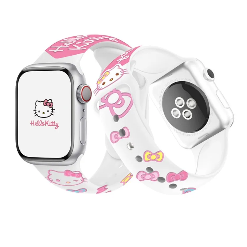 Sanrio Hello Kitty Strap for Apple Watch Band 45mm 44 42mm 41 40 49mm 44mm Cute Silicone Wrist Bracelet for Iwatch Series 8 9 7