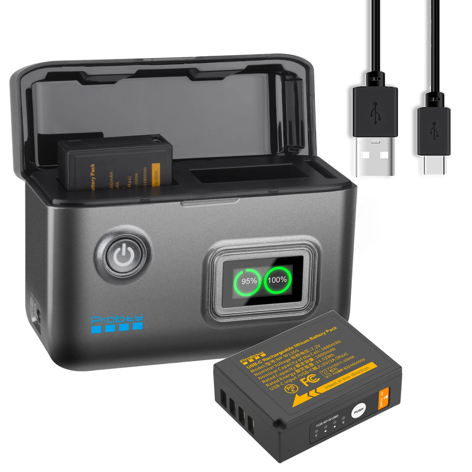 Аккумулятор NP-W126 NP-W126S емкостью 1680 мАч для камер Fujifilm X-M5, X100VI, X100V, X100F, X-T3, X-T30, X-T30 II, X-E4, X-A5, X-A7, X-S10, X-Pro3