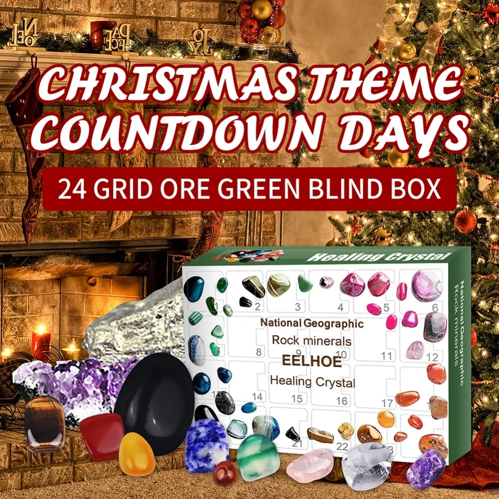 2022 New Christmas Advent Calendar Healing Crystal Mineral Gift Box Kids with Rock Stone Collections Pebbles Polished Gravel