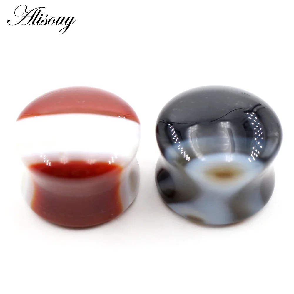 Alisouy 2PCS Curved Stripe Natural Stone Flared Ear Tunnels Plugs Flesh Stretcher Expander Gauges Earrings Piercing Body Jewelry