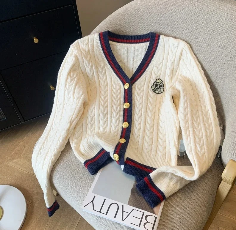 

Мягкий уютный вязаный свитер с v-образным вырезом, кардиган, женский короткий стиль, весенне-осенняя куртка в стиле ретро с ленивым твистом