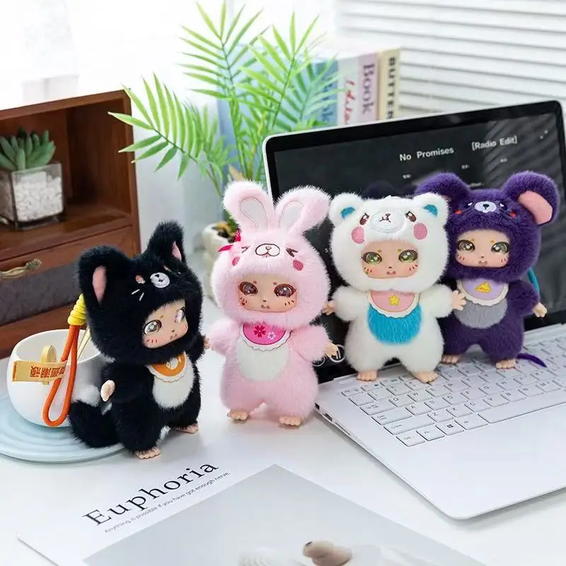 15 سنتيمتر محاكاة جديدة الحيوان الأطفال على ظهره قلادة محشوة ألعاب من نسيج مخملي الكرتون أنيمي لطيف هدية لصديقة متعة دمية