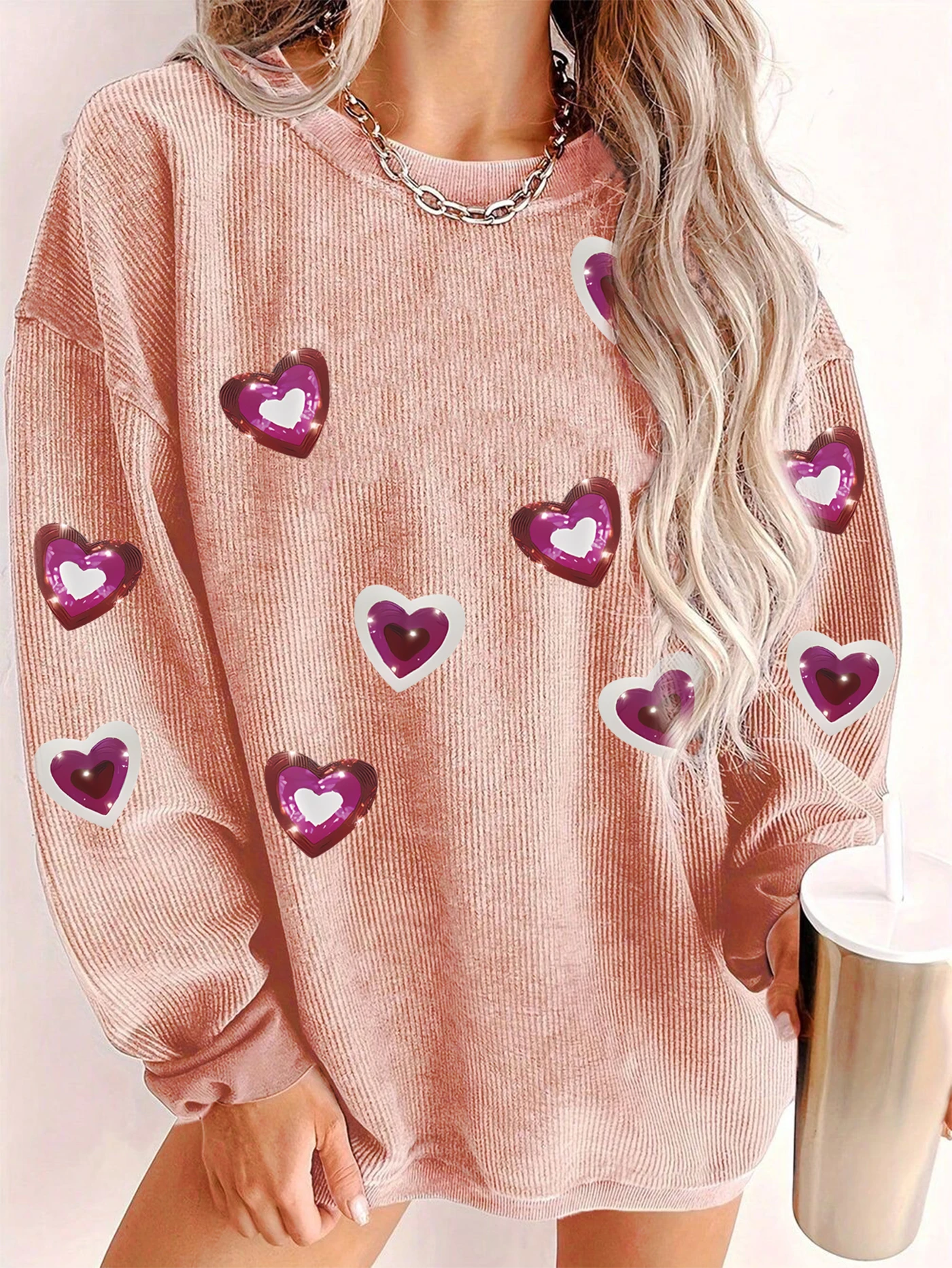 

Women's ribbed pullover sweater, casual long-sleeved t-shirt