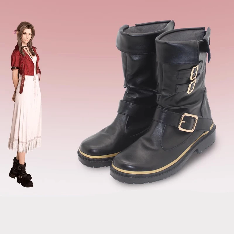 Gioco Final Fantasy VII Remake Aerith Gainsborough Scarpe Cosplay Donna Aerith Boot Scarpe in morbida pelle PU