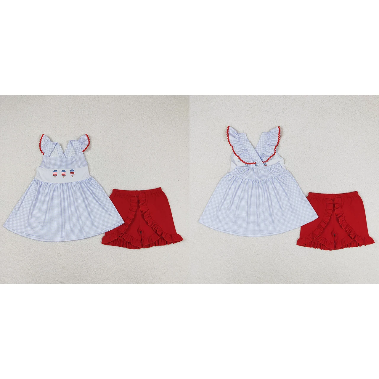 

Wholesale Toddler July 4th Kids Summer Set Children Popsicles Stars Tops Ruffle Shorts Baby Girl Outfit Clothes