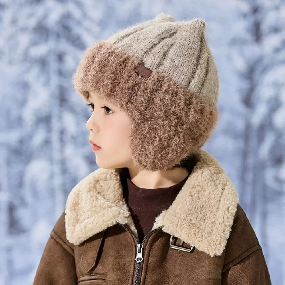 Knitted Fabric Winter Earflap Hat Lining Cat Ear Shape Lined Hat Full Ear Coverage Soft Stretch Cat Ear Beanie For Children