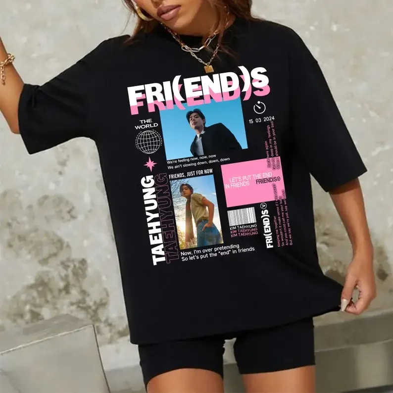 Vintage V Friends T Shirt New Single Kim Taehyung Yeontan Layover for Army long or short sleeves