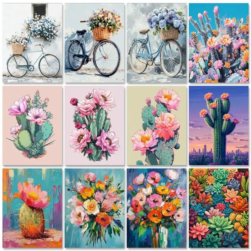 

GATYZTORY Paint By Number Cactus Drawing On Canvas Gift DIY Pictures By Numbers Flowers Kits Hand Painted Painting Art Home Deco