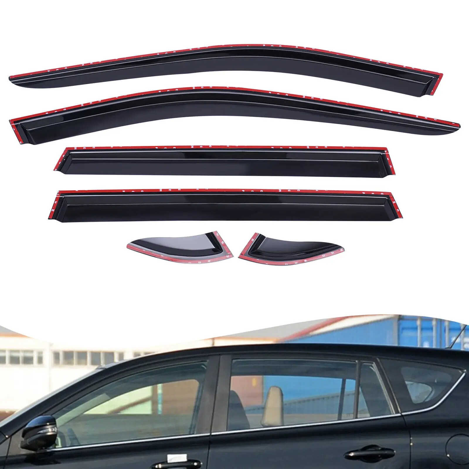 

6Pcs Set Window Wind Rain Guards Shade Vent Visor Deflector PMMA Material Black for Toyota RAV4 2019 2020 2021 2022 New