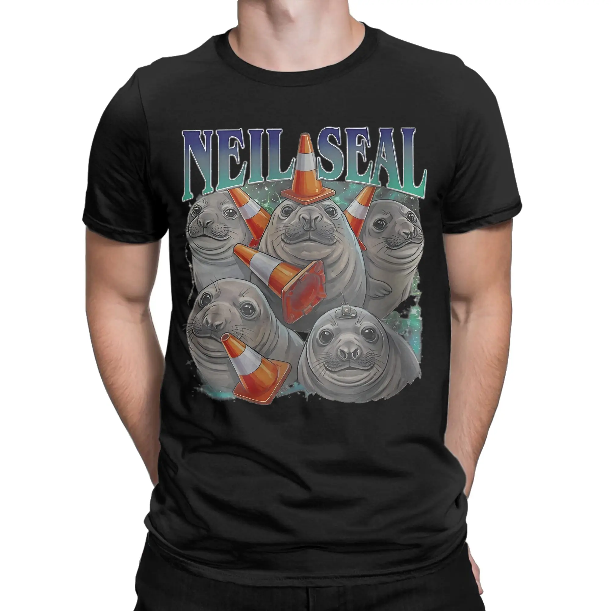 Vintage Neil the Seal Animal T-Shirts for Men Women Round Collar Cotton T Shirts  Short Sleeve Tee Shirt Printed Tops