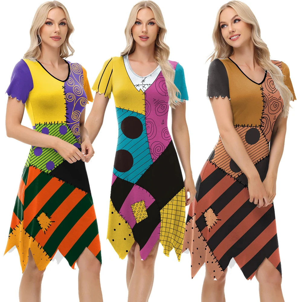 

ZAWALAND Halloween Sally Dress NightmareCosplay Costume Witch Print Party Dress Before Christmas Stage Performance Fancy Dress