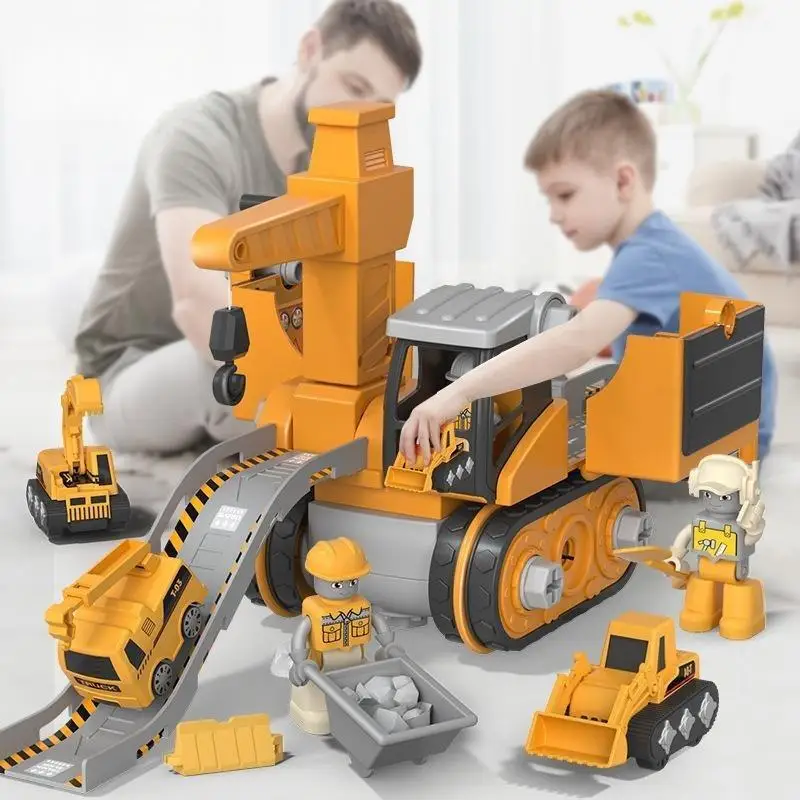 

Disassembly 4 In 1 Deformation Engineering Vehicle With Trolley Sliding Track Boy Crane Excavator Toy Birthday Gift For Kids