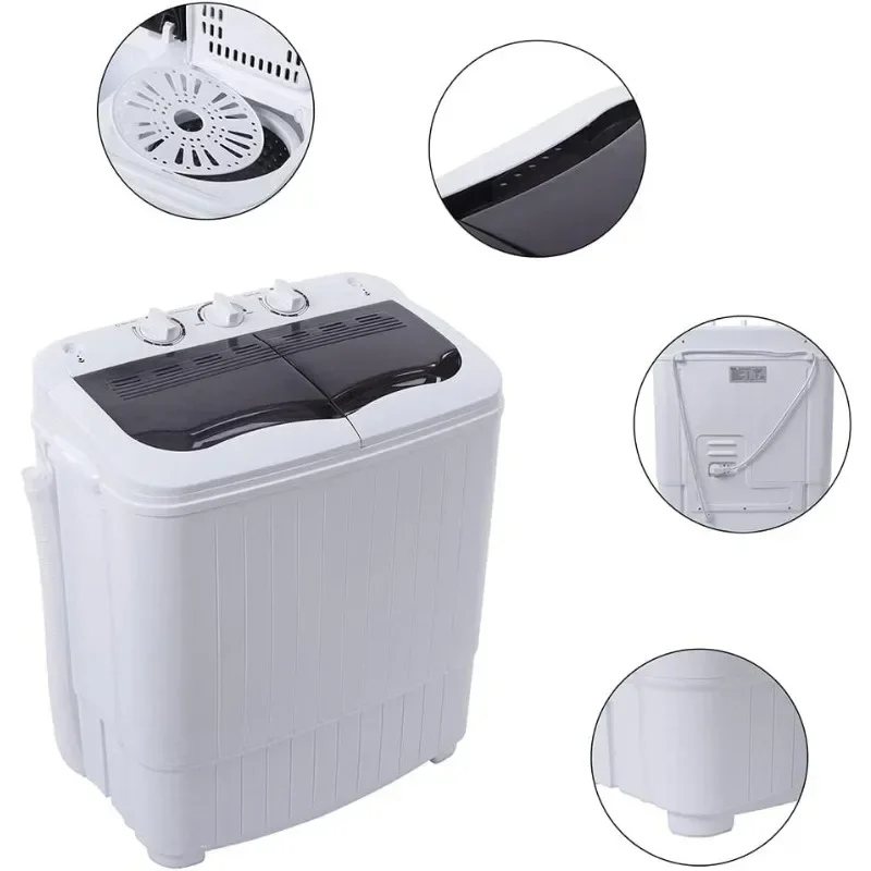 L Winado 15LBS Máquina de lavar portátil, mini combinação compacta de máquina de lavar e secadora, dreno de gravidade embutido, lavagem de banheira dupla pequena