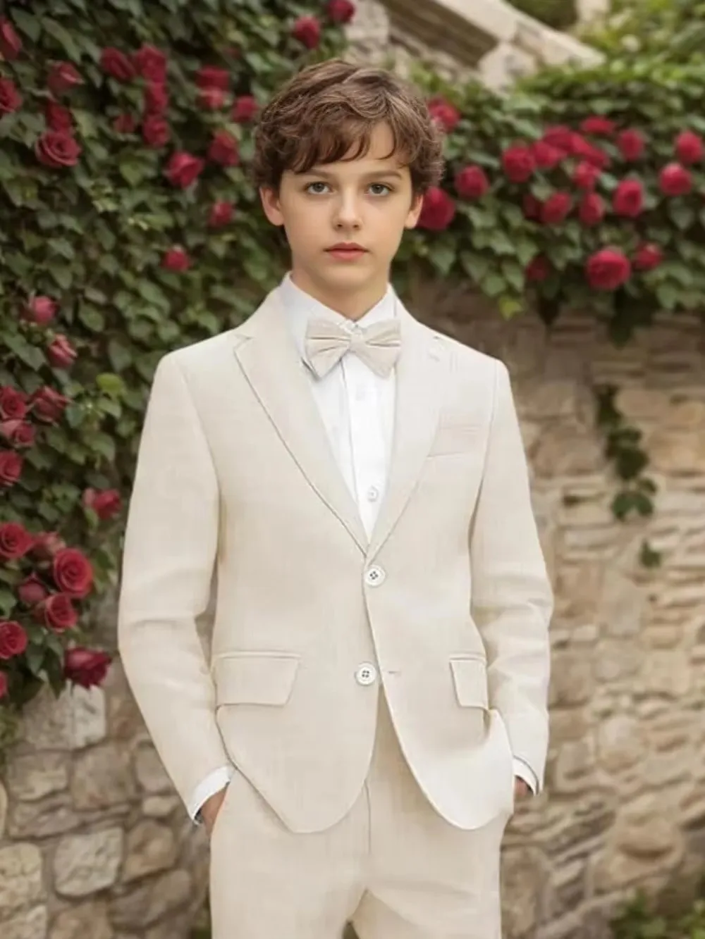Summer Linen 2-Piece Boys Suits with Notched Lapel Breathable Beach Wedding Outfit Jacket And Pants Set Party Tuxedo Performance