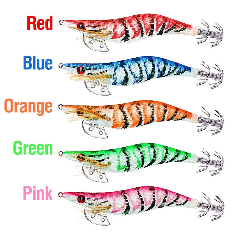 Squid Bait 2.5# 3.0# 3.5# Artificial Wood Shrimp Jigging Lures Slow Sinking Squid Hooks Sea Fishing Octopus Cuttlefish Luminous