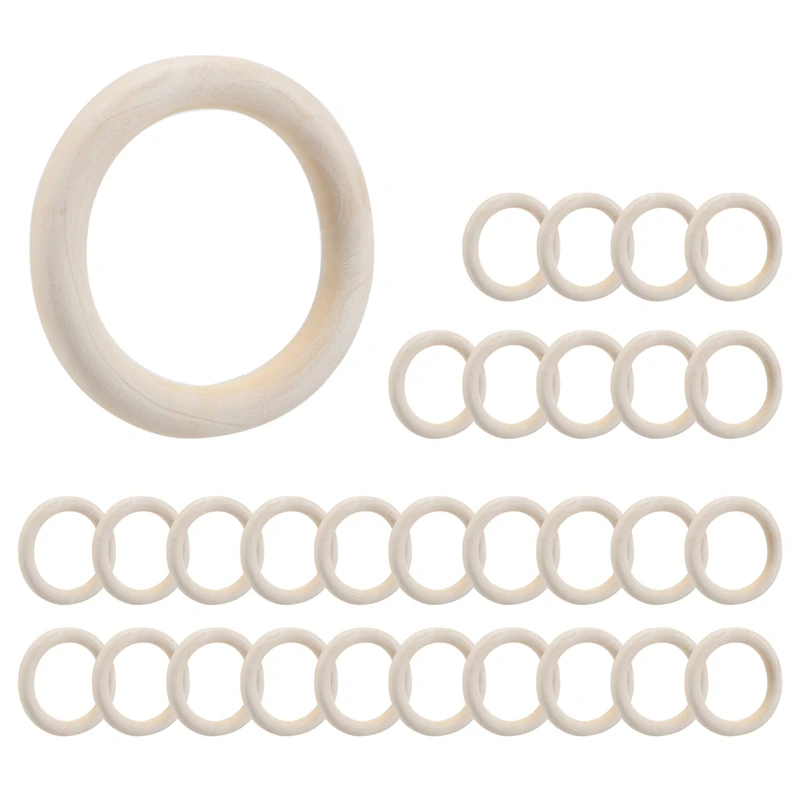 Top-30Pcs 70Mm Wood Rings,Wooden Ring Wood Circles For DIY Crafts, Macrame Plant Hanger,Ornaments And Jewelry Making