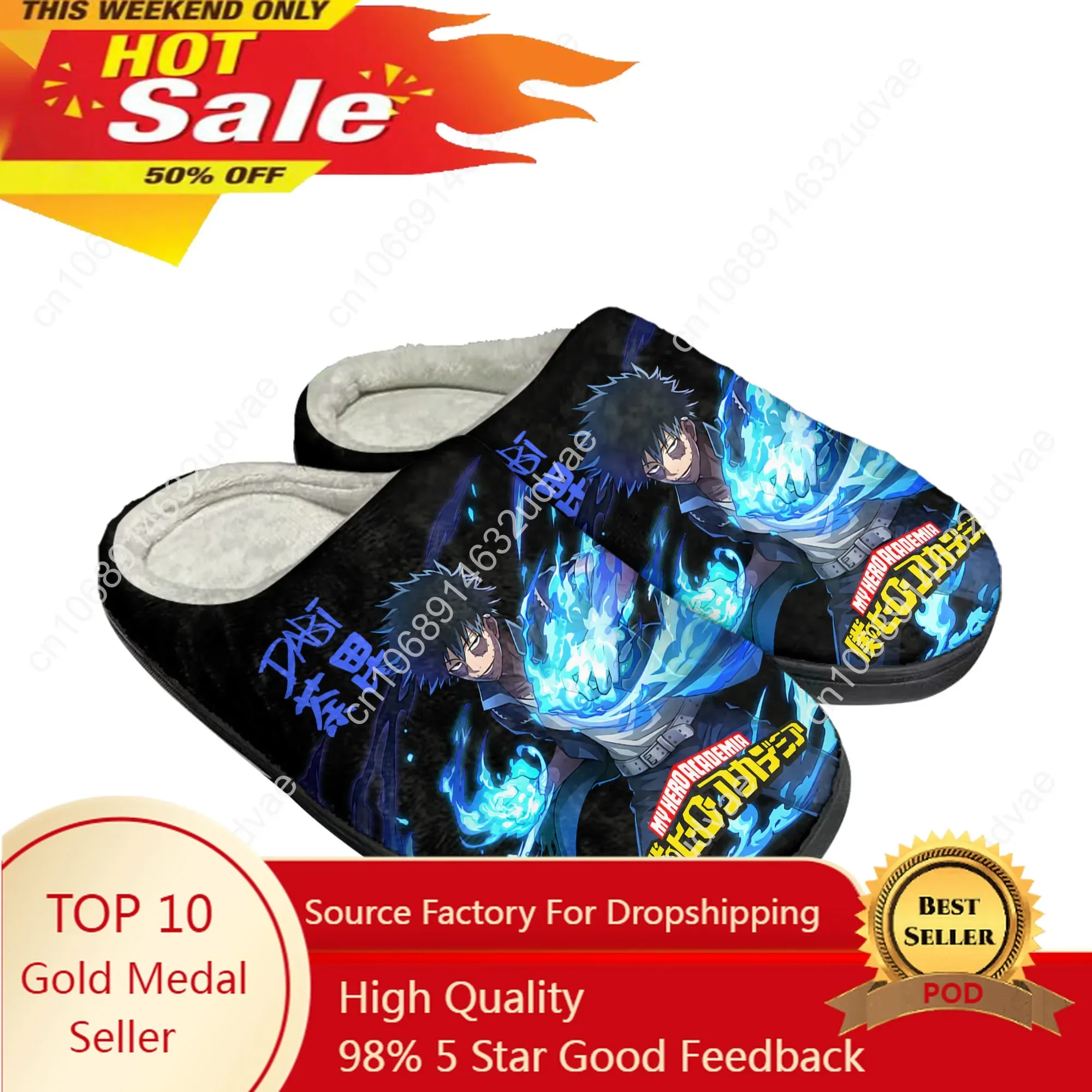 

Dabi My Hero Academia Home Cotton Custom Slippers Mens Womens Sandals Plush Casual Keep Warm Shoes Manga Comic Thermal Slipper
