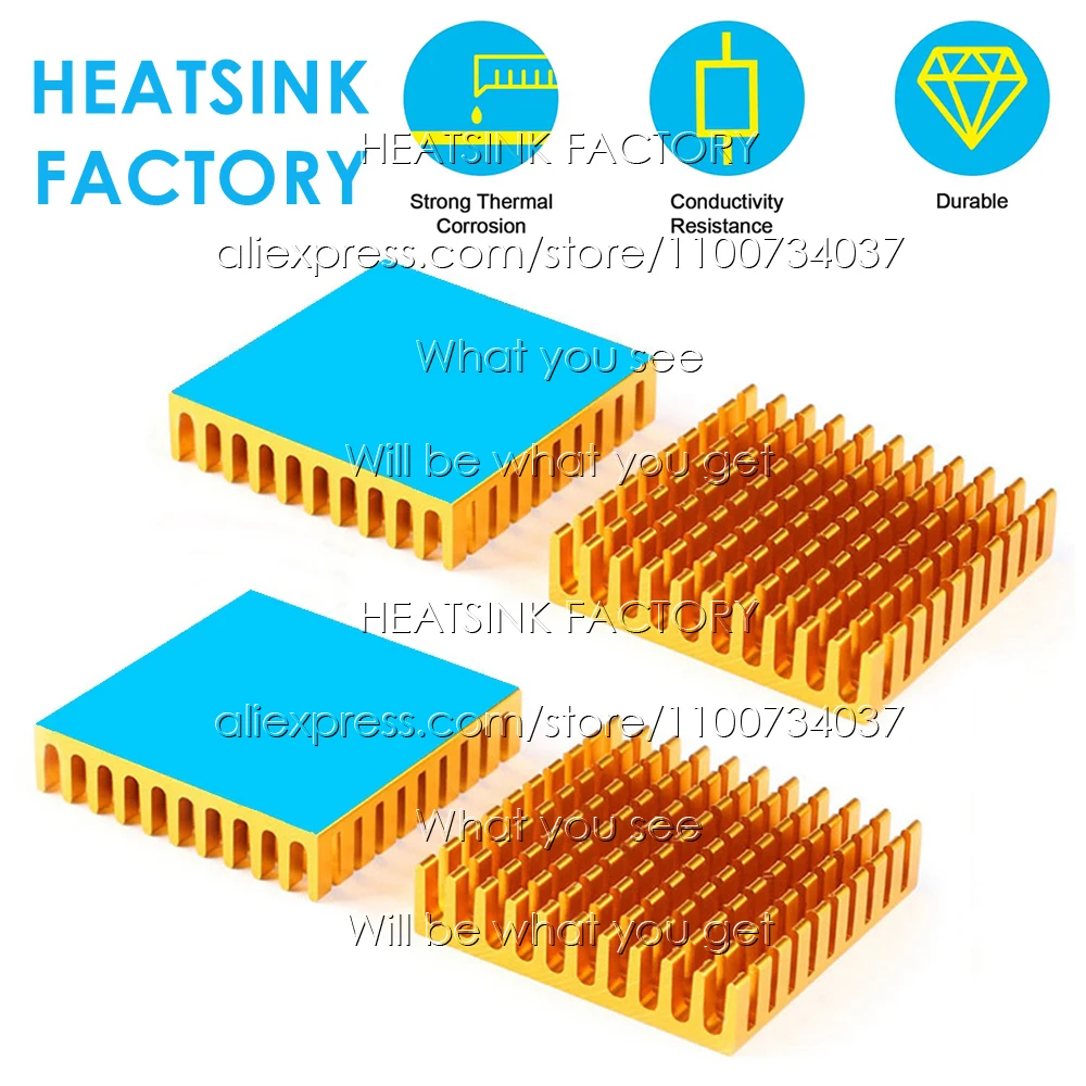 45x45x10mm Gold Zigzag Aluminum Pin Fins Heatsink Cooler for LED Power CPU IC Transistor Module PCB