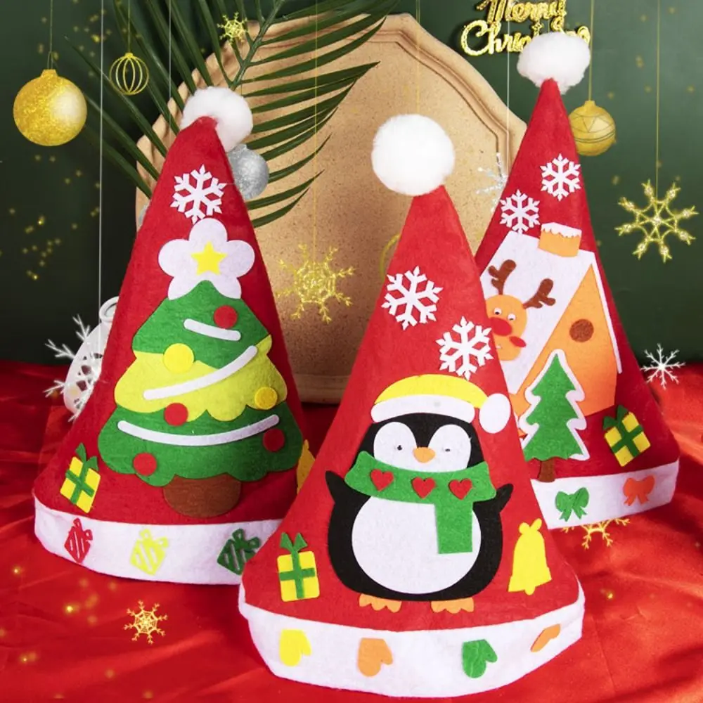 Vliesstoff handgemachte Weihnachtsmütze Kriss Kringle Weihnachtsmann Kinder Weihnachtskunst Hüte Weihnachtsbaum Pinguin DIY Weihnachtsmütze Spielzeug