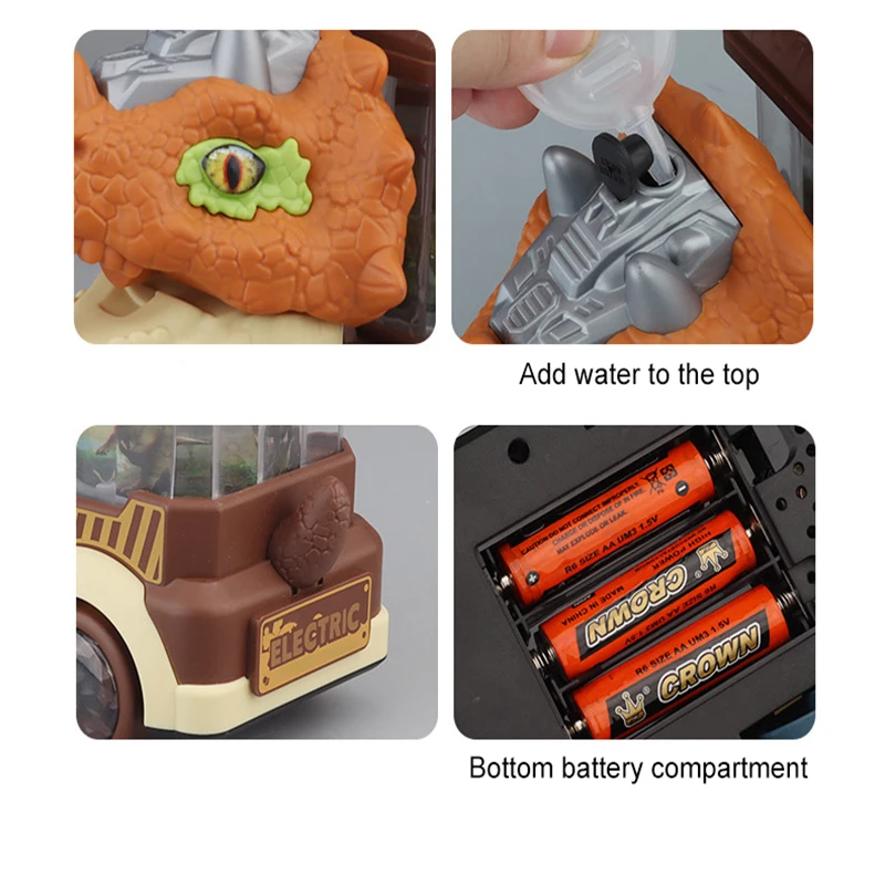 Coche de juguete eléctrico con forma de dinosaurio iluminado con música