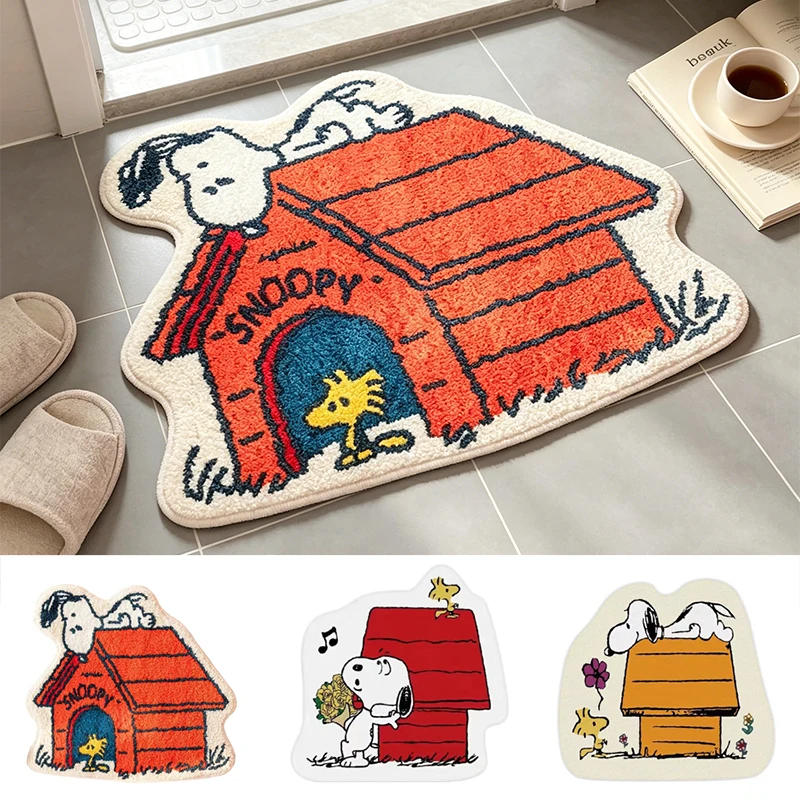 Image of Snoopy weiche Plüsch-Bodenmatte, Cartoon-Stil, rutschfest, wasserabsorbierend, Fußmatte, Badezimmer, Schlafzimmer, Teppich, Heimdekoration, Geschenke