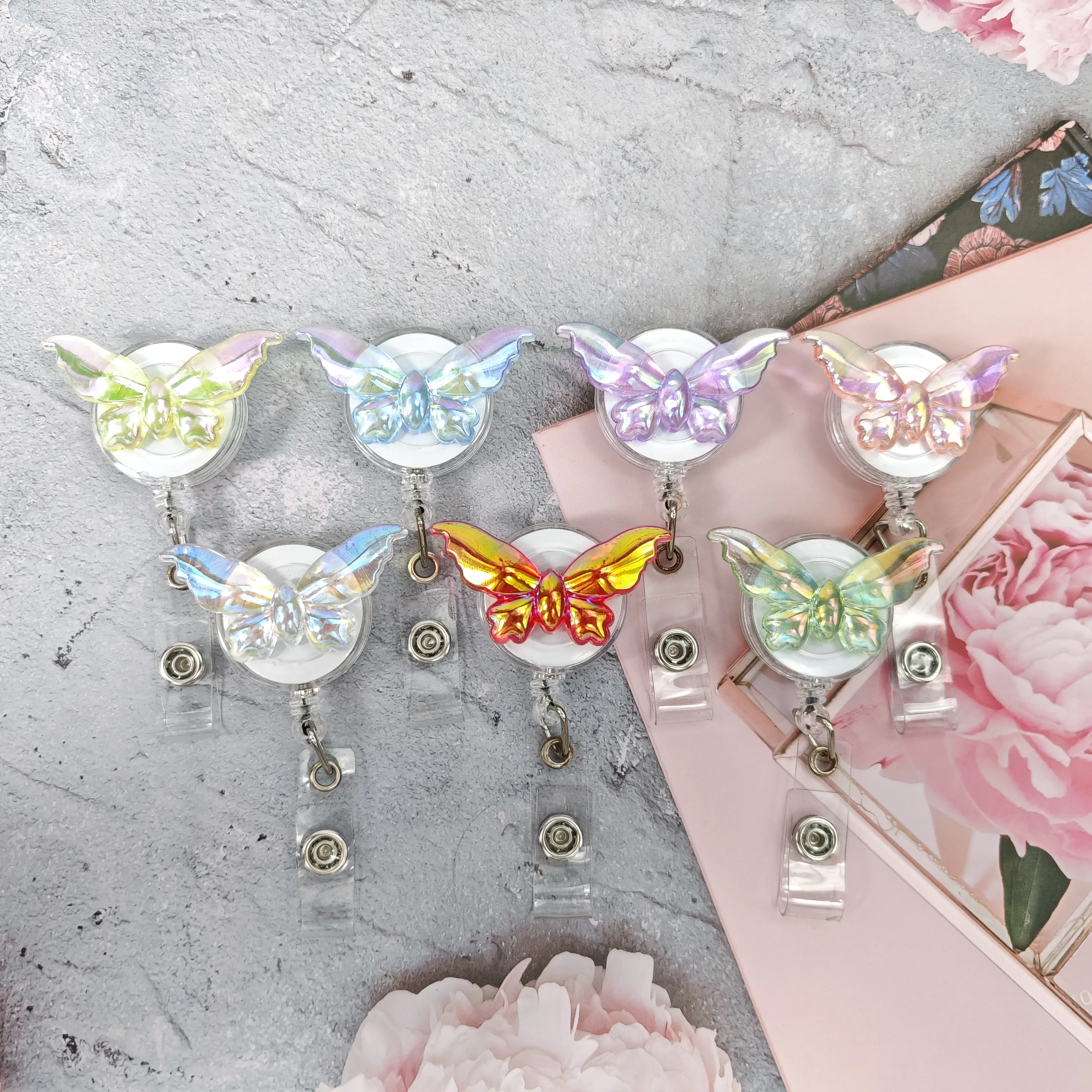 Aurora Butterfly Pull-Up Retractable Name Tag Buckle with Lanyard Clip And Clasp - New Fashion Accessory