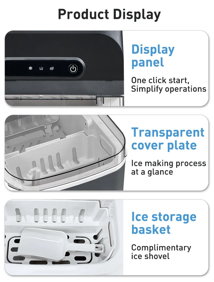 12Kg/24H Portable Ice Maker Self-Cleaning Countertop Ice Machine 2 Sizes Bullet Ice Cubes For Home Kitchen Office Bar Party