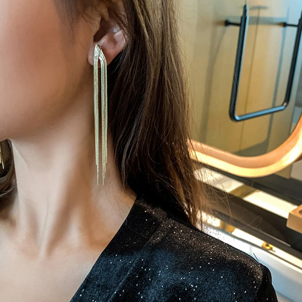 

Gold Earrings Golden Tassel Dropshipping Women's Cool Jewelry Alloy for Dangle Stylish