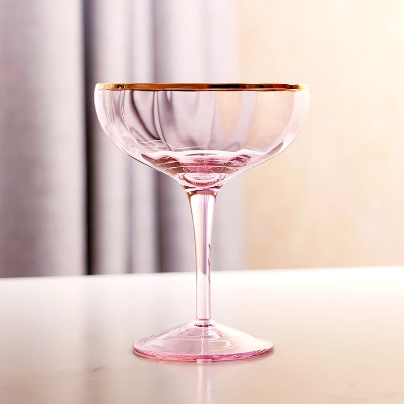 New Golden Edge Ripple Champagne Wine Glass Pink Transparent Lead Free Cocktail Glasses Crystal Whiskey Juice Drinking Cup