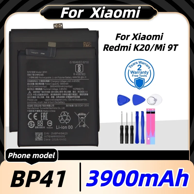 

High Quanlity BP41 Battery 3900mAh For Xiaomi REDMI K20/MI 9T/M1903F10G Replacement Batteries batteria+Free tools