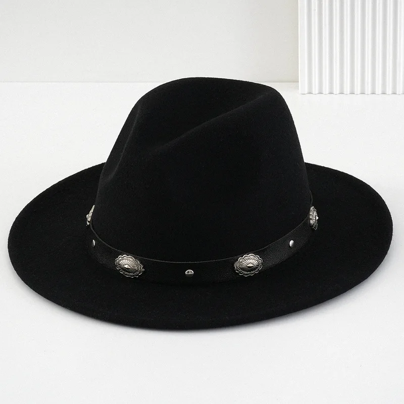 Classic felt top hats men and women, featuring metal three-dimensional floral rivet embellishments, perfect as a gift for en
