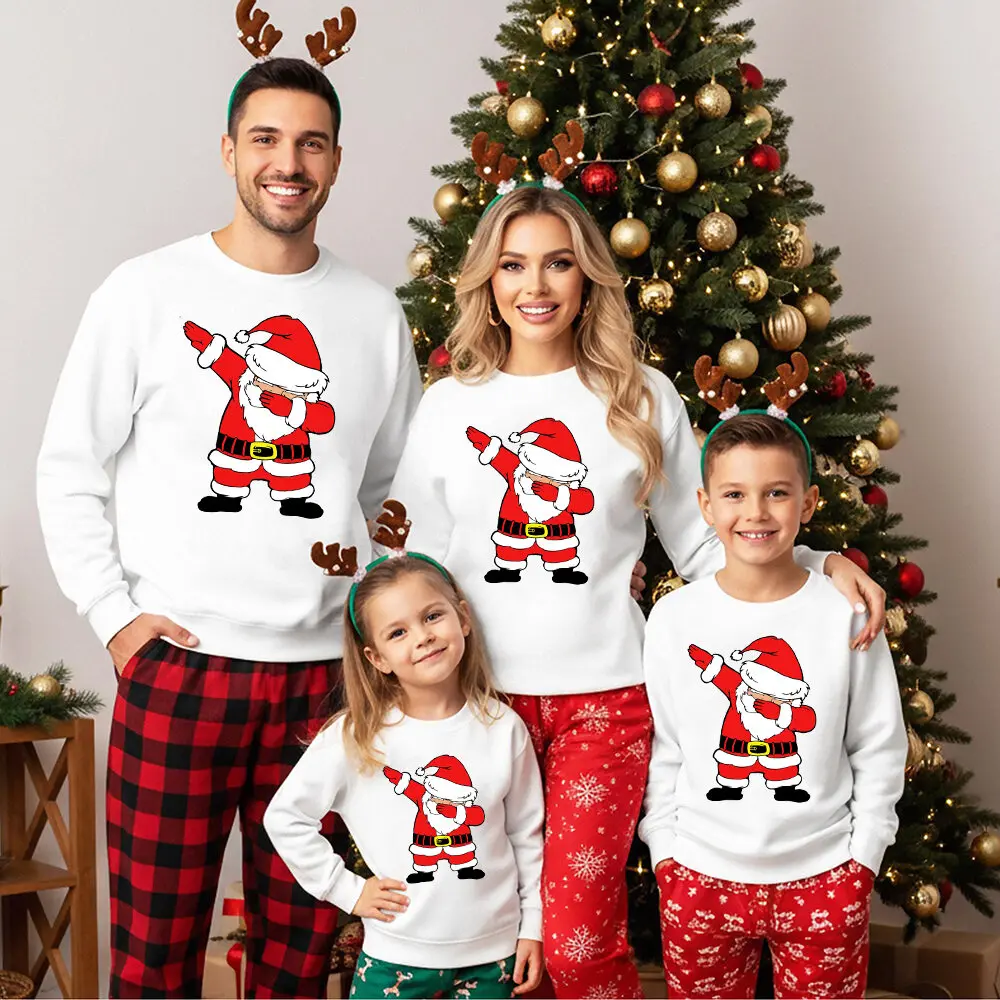 

Santa Print Christmas Family Matching Sweatshirt Mother Father Kids Hoodies Xmas Party Family Shirts Clothes