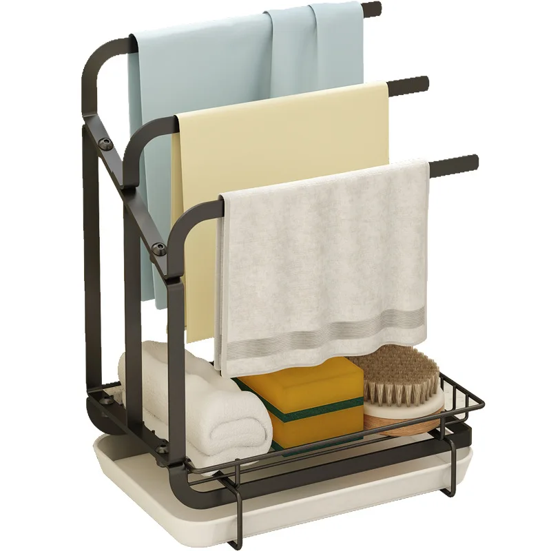 

Drain rack, kitchen countertop, wall-mounted storage artifact, dishcloth, sink shelf.