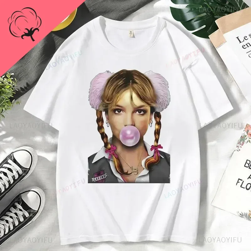 Britney Spears Bubblegum Portrait T-shirt Men's Vintage Gothic Harajuku Short sleeved T-shirt Casual Large T-shirt 100%Cotton