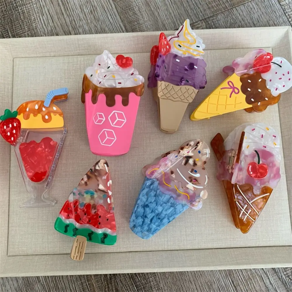 

Creative Strawberry Fruit Cone Hair Claw Popsicle Hairpin Ice Cream Hair Claw Geometry Watermelon Acetic Acid Shark Grab Female
